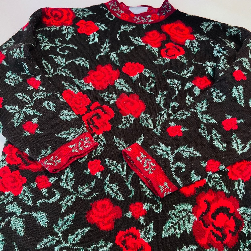Vintage Willow Bay Floral Rose Sweater USA Made Women's L/XL
